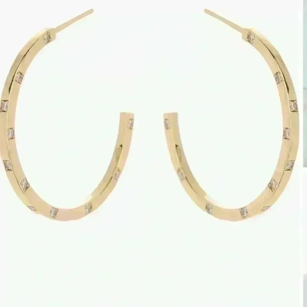 Argento Vivo Sterling Silver Cubic Zirconia Hoop Earrings in Gold Plate NWT